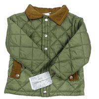 Nové - khaki prešívaná šušťáková zateplená bunda s hnedým menšestrovým golierikom zn. Tommy Bahama