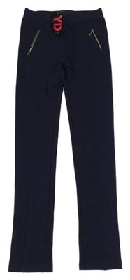 Nové - tmavomodré melírované tregínové nohavice so zipy YD