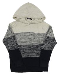 Světlešedo-šedo-černý melírovaný žebrovaný svetr s kapsou a kapucí Next