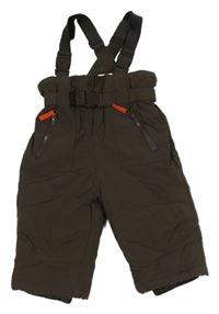 Tmavohnědé šusťákové zimní oteplovačky s trakami a opaskom Topolino