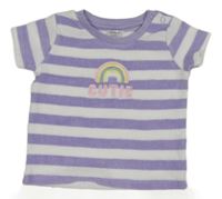 Levandulovo-bílé pruhované froté tričko s duhou a nápisem PEP&CO