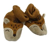 Nové - hnědé pleteno/plyšové bačkory s čumáčkem George vel. 17