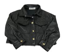 Čierna koženková košeľová crop bunda s golierikom ZARA