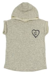 Sivo-smotanová melírovaná tepláková vesta so srdiečkom s nápismi a kapucňou Next