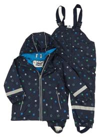 2Set - Tmavomodrá šusťáková jarní bunda s hvězdičkami a kapucí + nepromokavé laclové podšité kalhoty Topolino