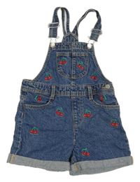 Modré šisované dungaree riflové laclové kraťasy s třešničkami Denim Co.