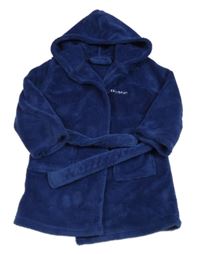 Tmavomodrý plyšový župan s kapucí 