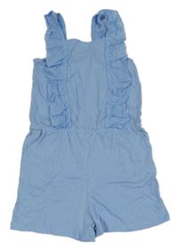 Světlemodrý letní overal s volánky s madeirou POCOPIANO