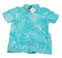 Nové - azurová košeľa s listami PRIMARK