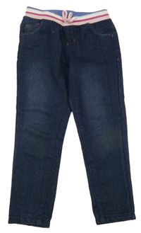 Tmavomodré rifle s mašlou a srdiečkami a úpletovým pasom Kiki&Koko