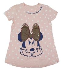 Světlerůžovo-bílé puntíkaté tričko s Minnie s překlápěcími flitry Disney