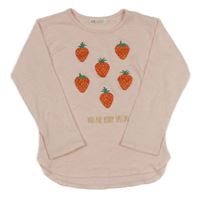 Světlerůžové melírované úpletové mikinotriko s jahůdkami a zlatým nápisom H&M