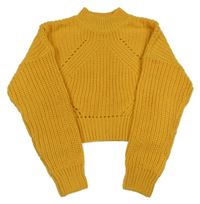 Tmavožltý rebrovaný pletený crop sveter New Look