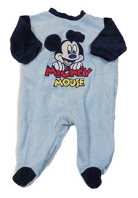 Světlemodro-tmavomodrý zamatový overal s Mickey Disney