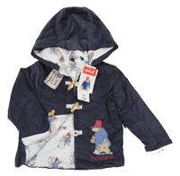 Nové - černošedý manšestrový zateplený kabátek s medvídkem Paddington a kapucňou
