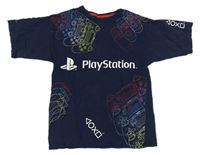 Tmavomodré tričko s obrázkami a nápisem Playstation