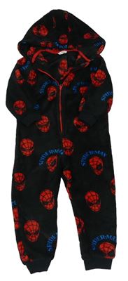 Černá chlupatá kombinéza Spiderman s kapucňou M&S