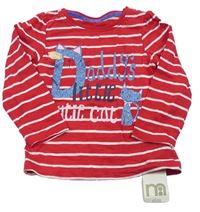 Červeno-biele pruhované tričko s mačkou a nápisom Mothercare