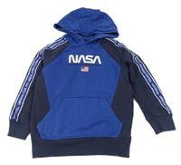 Modro-tmavomodrá mikina s vlajkou a kapucí - NASA