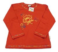 Nové - Červená mikina mikina s kvetinou a sluncem