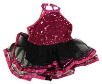 Tmavorůžovo-černé cvičební body s tylovou vrstvenou sukní a flitry iEFiEL