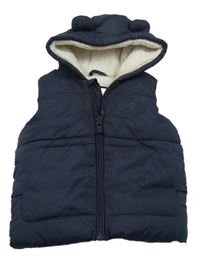 Tmavomodrá šušťáková zateplená vesta s kapucňou s uškami George