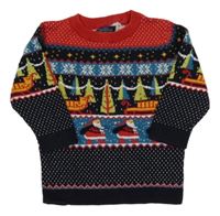 Tmavomodro-červený vzorovaný sveter Next