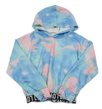 Modro-růžovo-mátová batikovaná mikina s kapucí