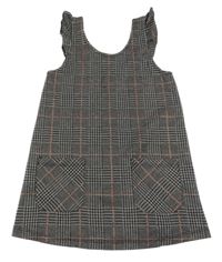 Čierno-sivo-ružové kockované šaty s volánikmi Jeff&Co