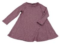 Vínové melírované rebrované úpletové šaty F&F