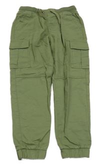 Khaki plátěné cargo cuff chino kalhoty s úpletovým pasem Dunnes