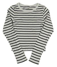 Bielo-čierne pruhované rebrované crop tričko H&M