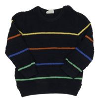 Tmavomodro-farebný pruhovaný rebrovaný sveter F&F