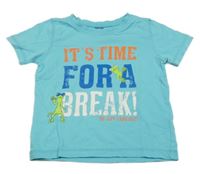 Azurové tričko s nápisom a ještěrkami Dopodopo