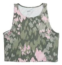 Kaki-ružový vzorovaný športový crop top Lefties