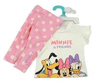 Nové - 2set - Smotanové tričko s Minnie a přáteli + ružové bodkovaná é legíny Primark