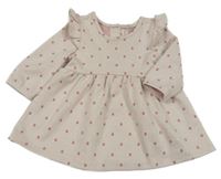 Pudrovo-biele vzorované šaty s bodkami a volánikmi Matalan