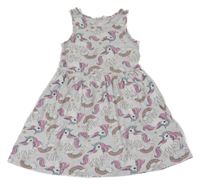 Sivé melírované bavlnené šaty s jednorožcami H&M