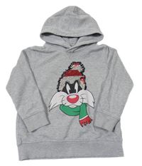 Sivá melírovaná mikina so Sylvesterem s překlápěcími flitre a kapucí - Looney Tunes Zara