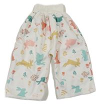 Bílé široké kalhoty s králíky