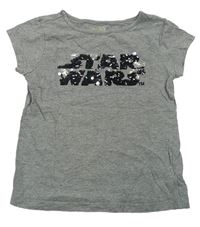 Sivé melírované trblietavé tričko s nápisem z flitrů - StarWars