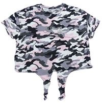 Čierno-bielo-ružové army crop tričko New Look