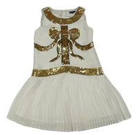 Bílo-zlaté šaty s flitry a plisovanou sukní