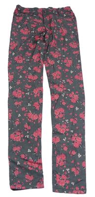 Šedo-růžové plátěné skinny kalhoty 