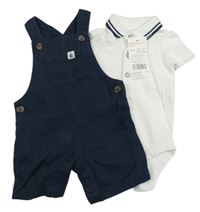 Nové - 2 set - Bílé body s límečkem + tmavomodré riflové laclové kraťasy F&F