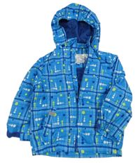 Modrá šušťáková jarná kostkovaná/puntíkatá bunda s kapucňou