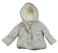 Bielo-farebná kvetovaná šušťáková zimná bunda s kapucňou C&A