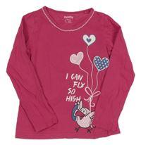 Ružové tričko s vtáčikom a srdiečkami Lupilu