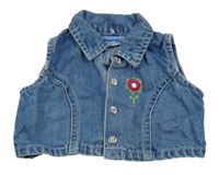 Modrá crop rifľová vesta s kvetinou