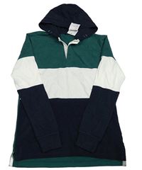 Nové - Zeleno-bielo-tmavomodré tričko s kapucňou M&S